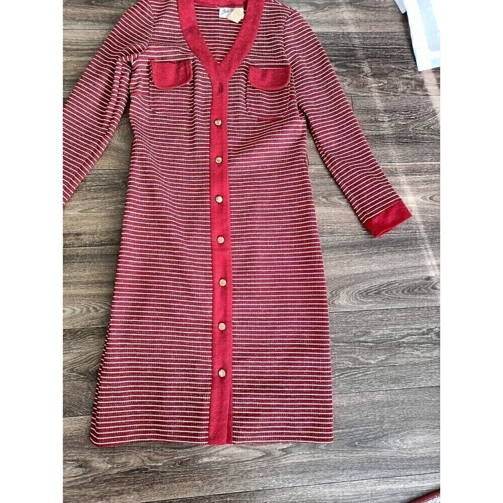 Julie Miller Dress Women's Size 10 Red White Striped Midi Length Pockets Vintage - Picture 2 of 10